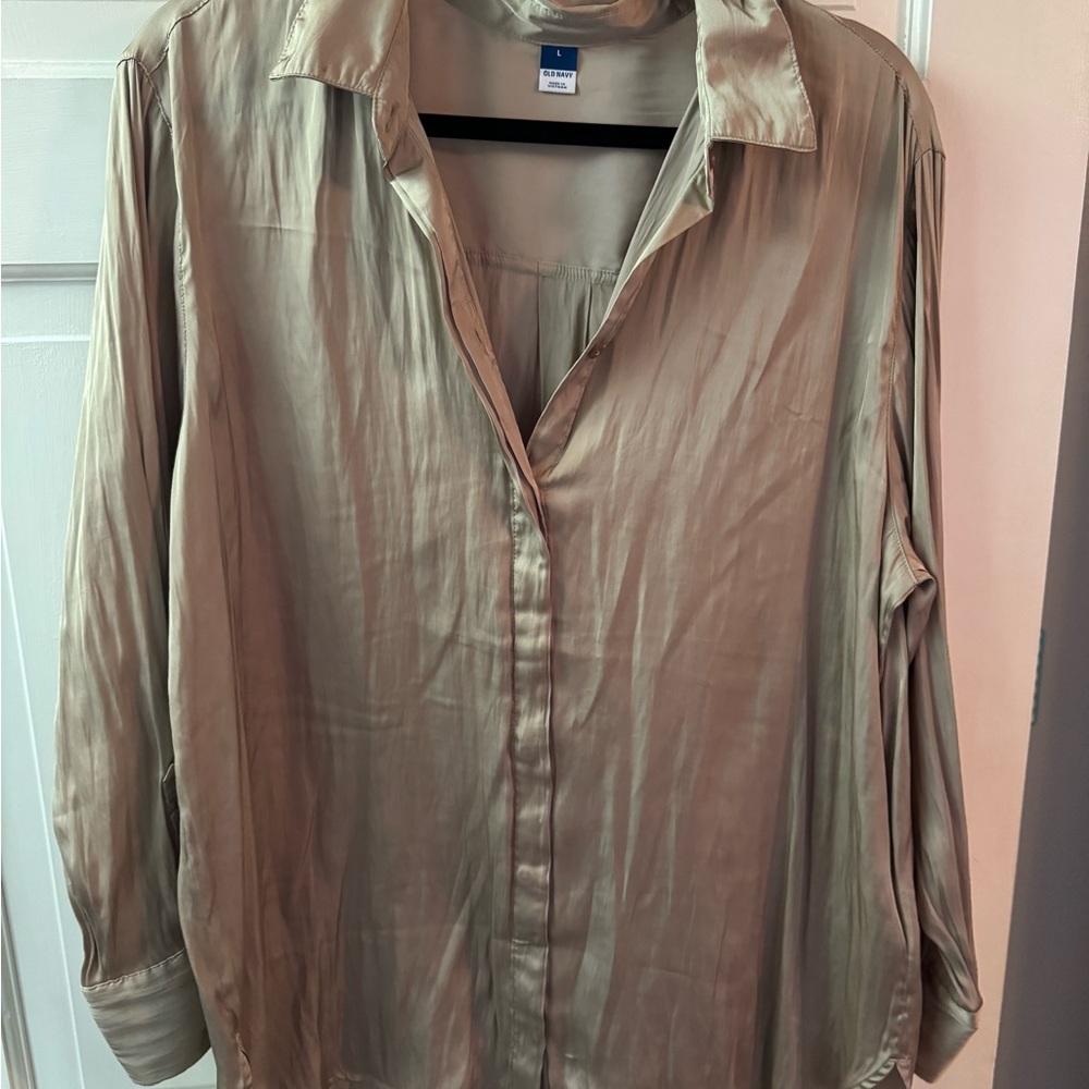 Old Navy Satin Button Down Shirt - Tan